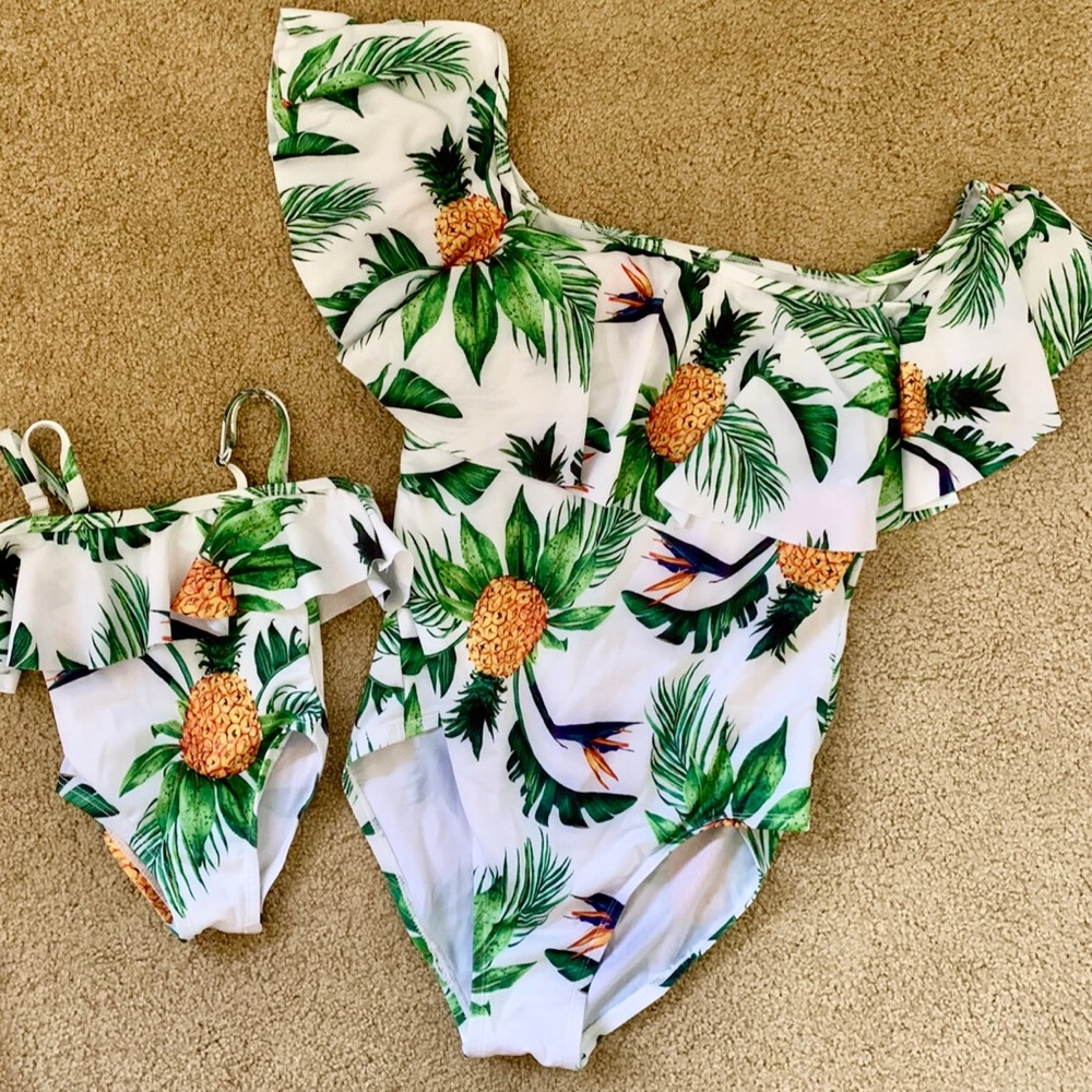 Mommy and Me Matching One Piece Swimsuits Pineapple Tropical